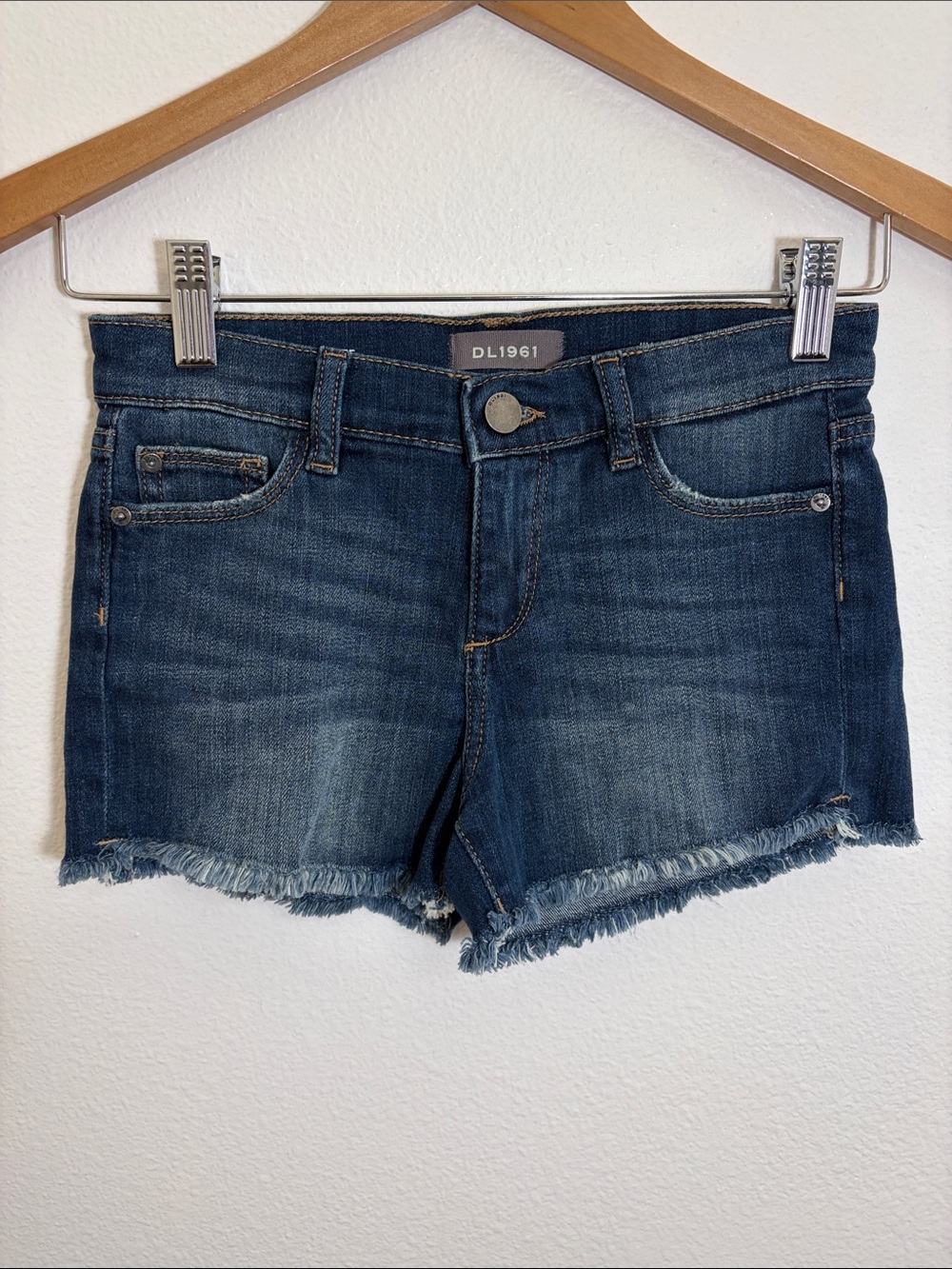DL1961 Sandcastle Blue Lucy DL Ultimate Frayed Hem Denim Shorts